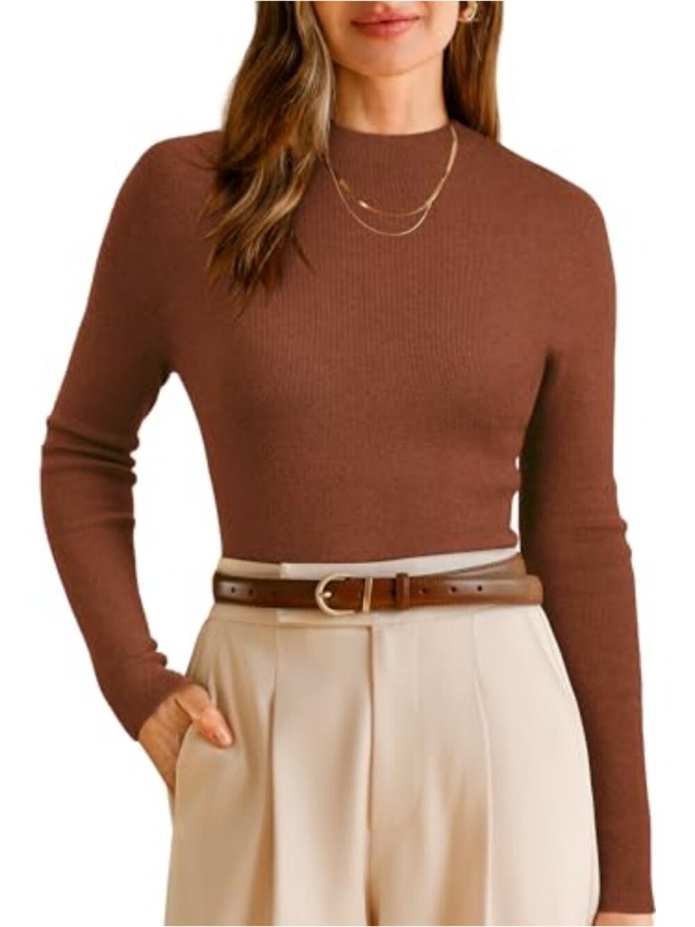 Arach&Cloz Women's Wool Blend Seamless Rip Resistant Mock Neck Slim Fit Sweater